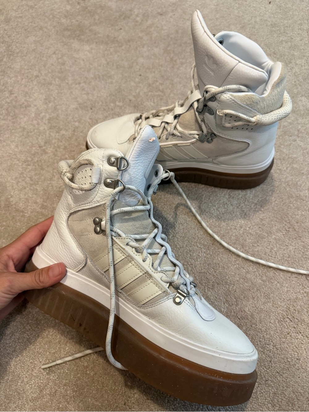 IVY PARK White Lace-Up Platform Boots with Gum Sole